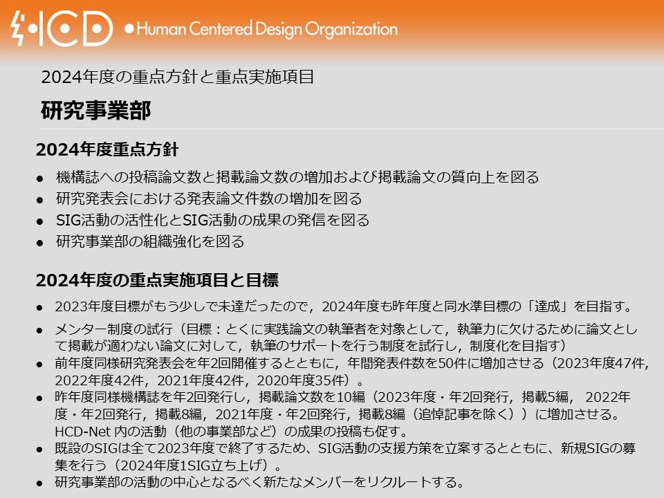 研究事業部の2024年度事業計画